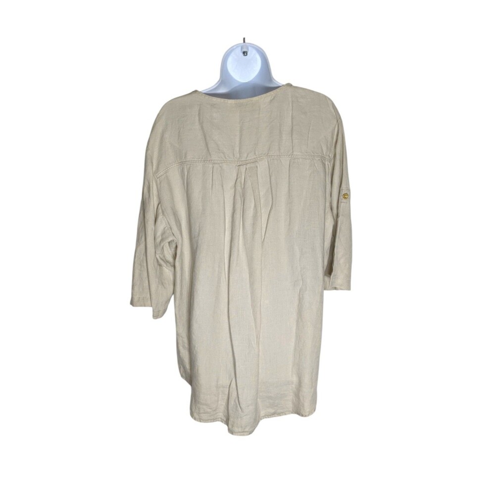 Company Ellen Tracy 100% Linen Tunic Plus 2XL Khaki Gold Career Travel Office - Picture 9 of 14
